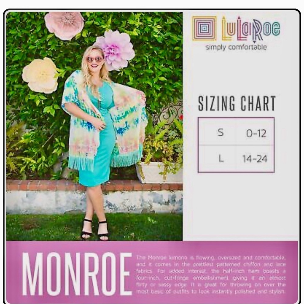 LuLaRoe Womens Size L Marion/blue/black zig zag ‘Monroe’ Kimono Fringe Cover-Up - Picture 6 of 6